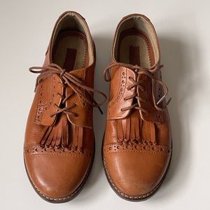 Massimo Dutti Girls’ Brown Leather Shoes with Removable Kiltie Tassle